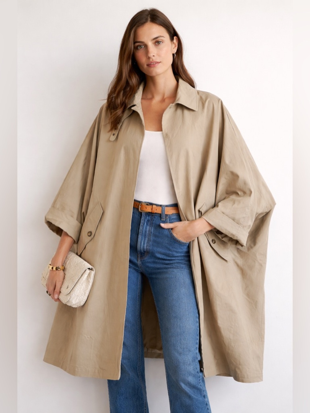 Michael Kors‎ Collection Italian Made Oversized Trench Coat Sand Minimalist OS